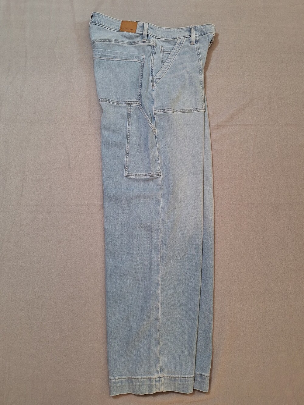 American Eagle Light Wash Super High Rise Baggy Wide Leg Jeans Wms 12 Regular - Picture 5 of 16